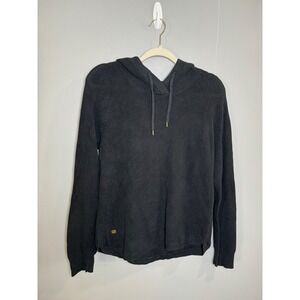 LAUREN RALPH LAUREN Black Waffle Knit Hoodie Pullover‎ Sweater Size L